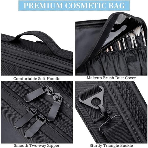 Makeup Case 3 Layers Travel Makeup Train Case Bag Organizer Portable（Black, M） - Picture 6 of 6